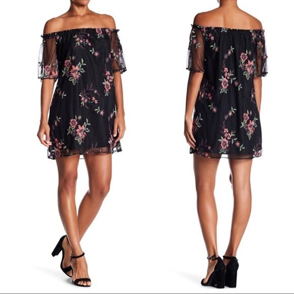 BB Dakota Floral Lace Off The Shoulder Mini Dress Size S - Picture 2 of 6